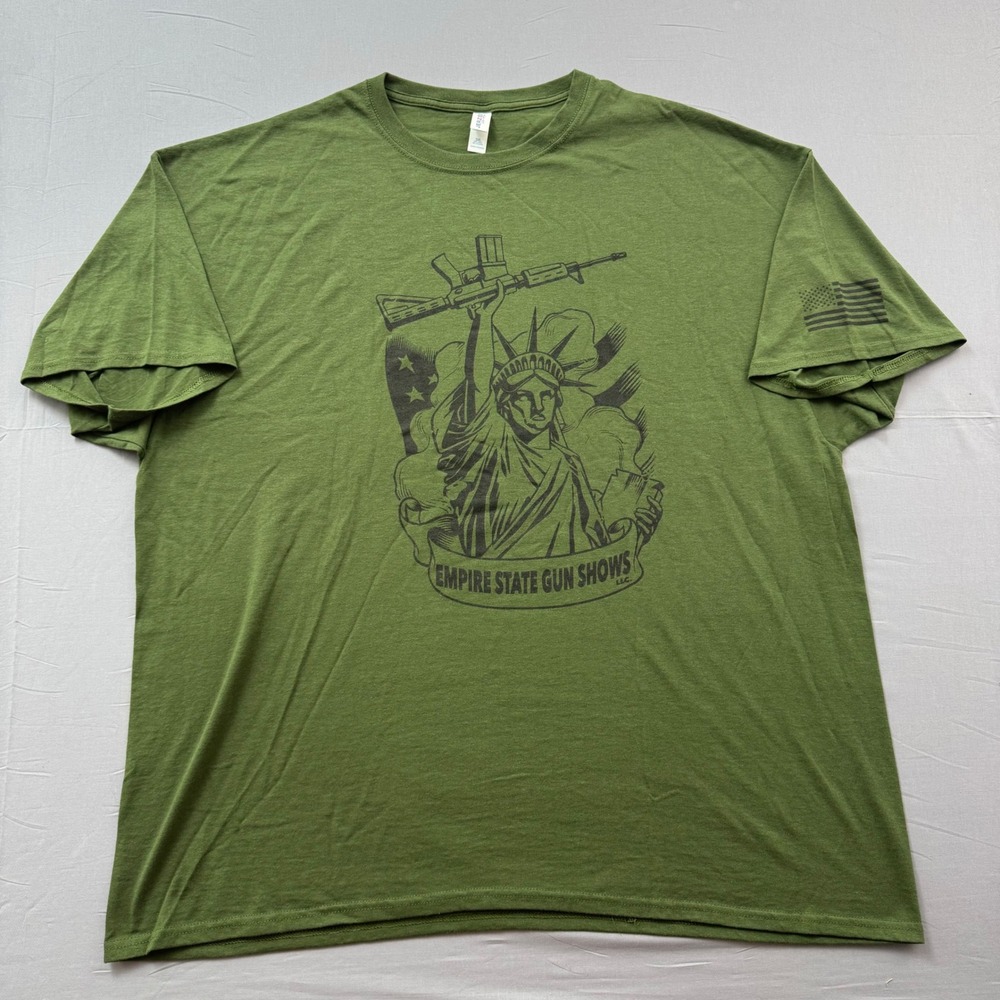 Jerzees Mens 3XL Empire State Gun Shows Statue of Liberty Graphic T-Shirt Green